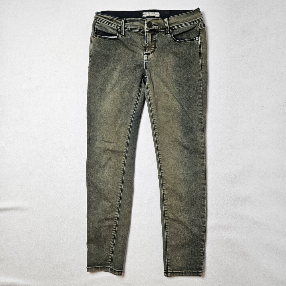 FP Free People Green Vintage Wash Skinny Stretch Ankle Jeans Womens 28 (28x27)